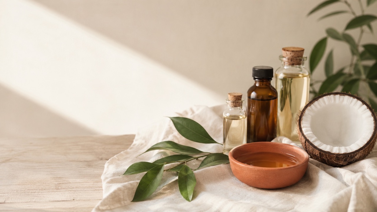 Huiles-ayurvediques-dete-avec-noix-de-coco-fraiche-sur-lin-ecru-en-lumiere-naturelle-douce Vignette carnet ayurveda